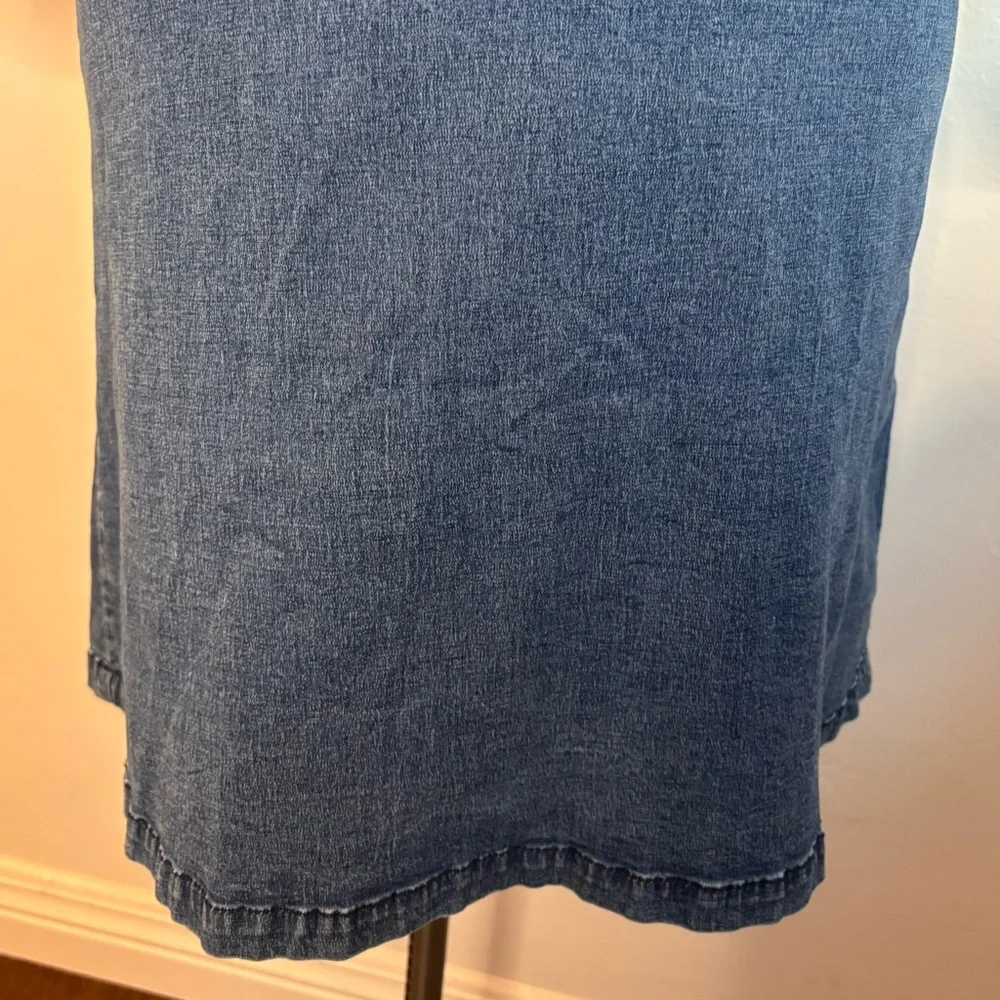 Vintage floral embroidered denim mini dress with bell sleeves
